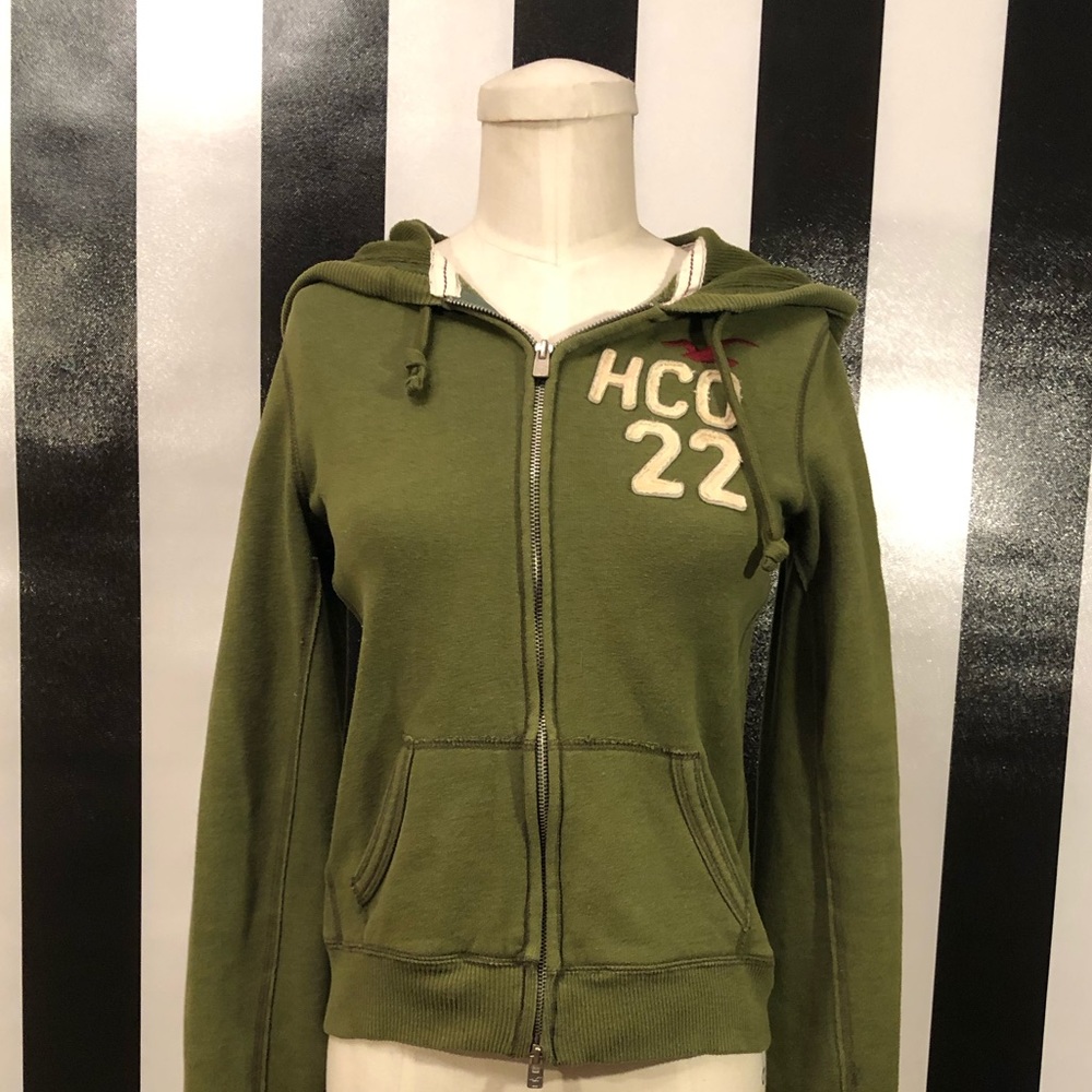 Hollister Olive Green Zip Up Hoodie Medium